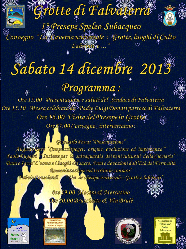 M.N. Grotte di Falvaterra:I° Presepe speleo e convegno "La Caverna universale: Grotte, luoghi di Culto, Labirinti e..."