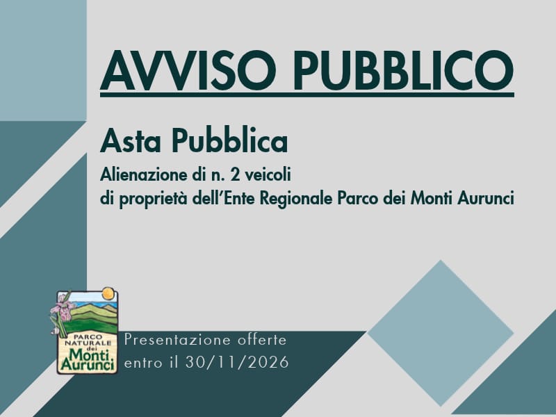 Asta pubblica per la vendita di due veicoli del Parco dei Monti Aurunci – Offerte entro il 30 novembre 2026