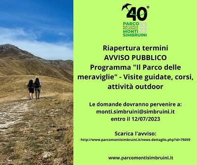Riapertura termini avviso pubblico<br /> Programma "Il Parco delle meraviglie" - Visite guidate, corsi, attività outdoor