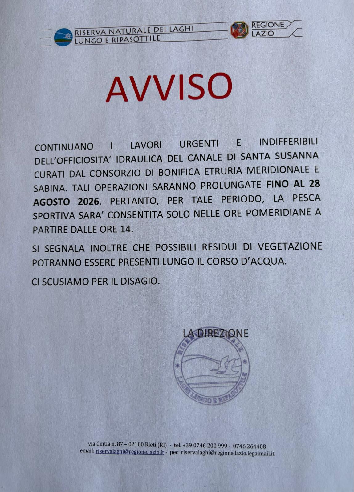 📢 PESCA SPORTIVA : AGGIORNAMENTO CANALE SANTA SUSANNA