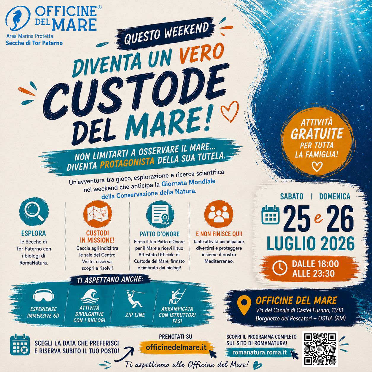 25 e 26 Luglio week end di attività alle Officine del Mare