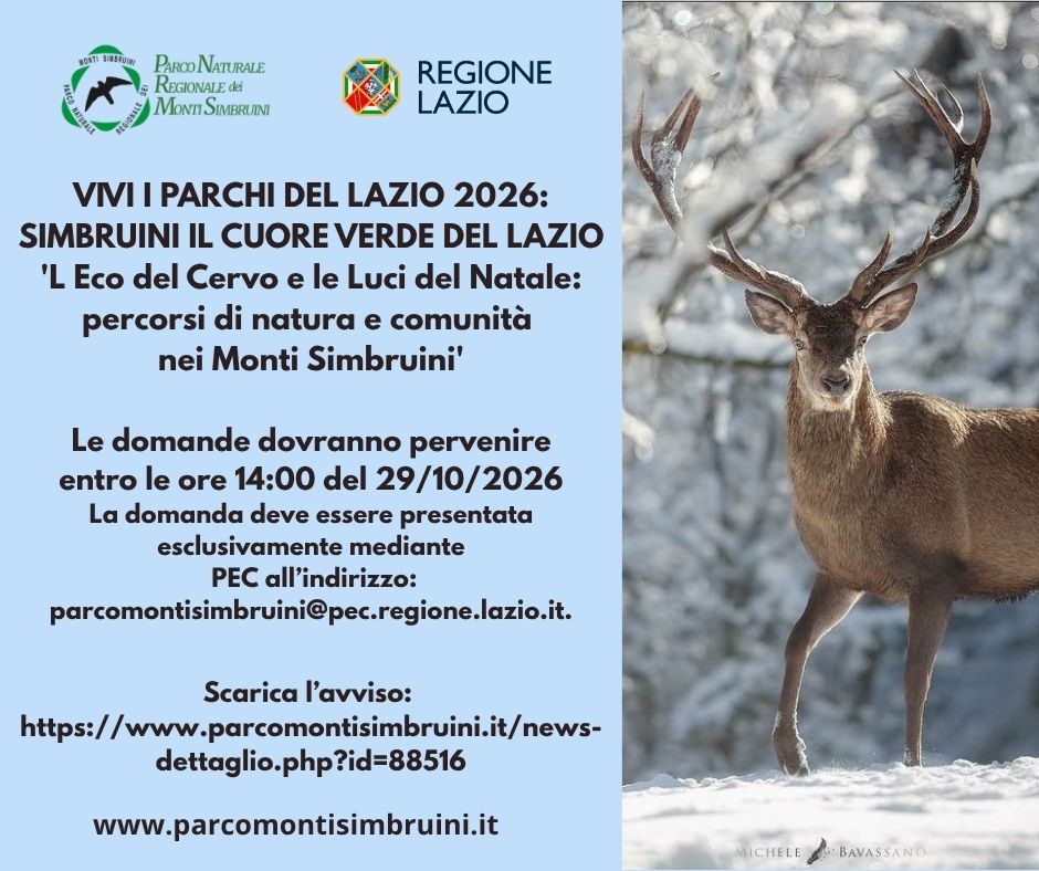 VIVI I PARCHI DEL LAZIO 2026: SIMBRUINI IL CUORE VERDE DEL LAZIO - L'Eco del Cervo e le Luci del Natale: percorsi di natura e comunità nei Monti Simbruini