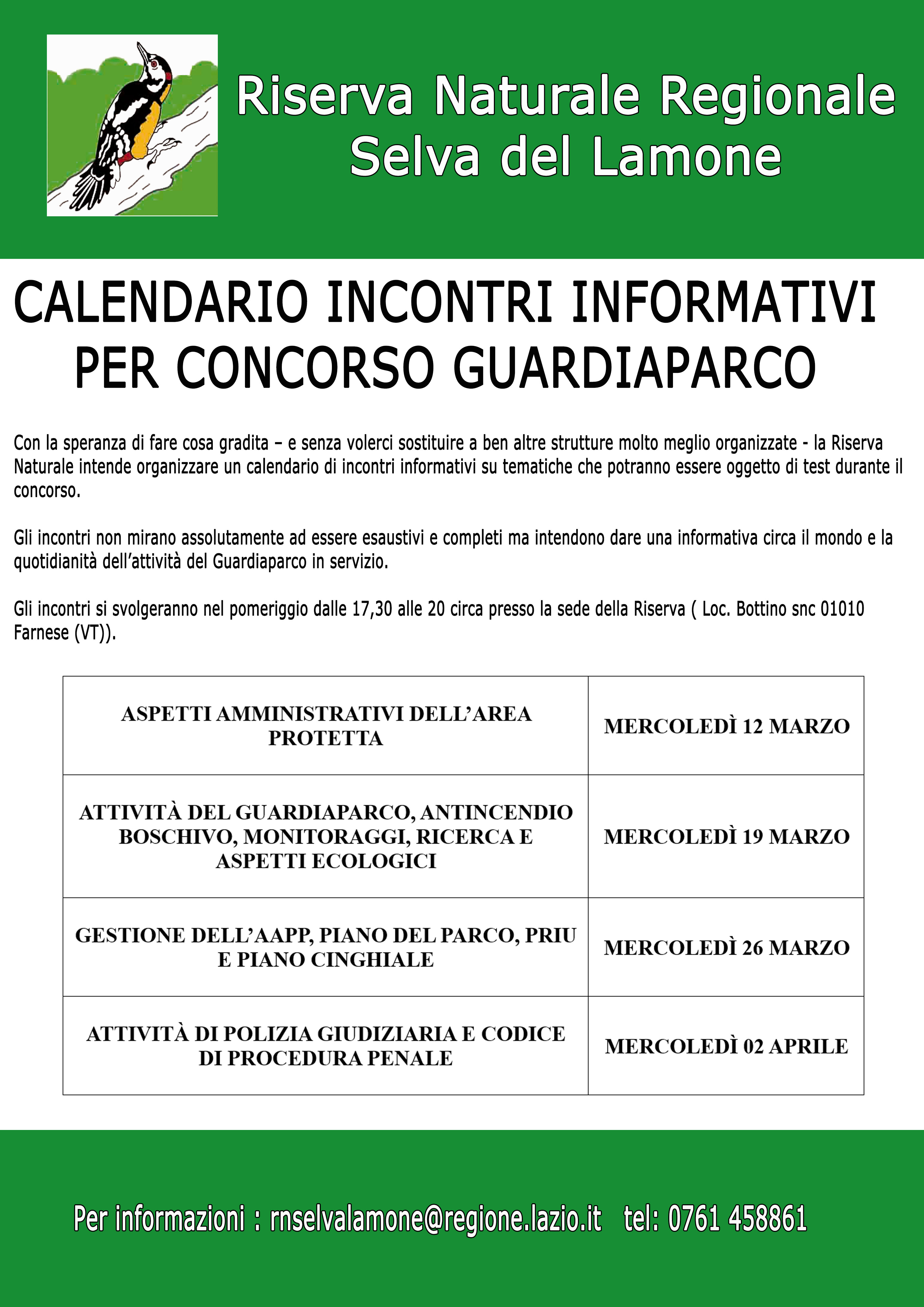 INCONTRI INFORMATIVI PER CONCORSO GUARDIAPARCO