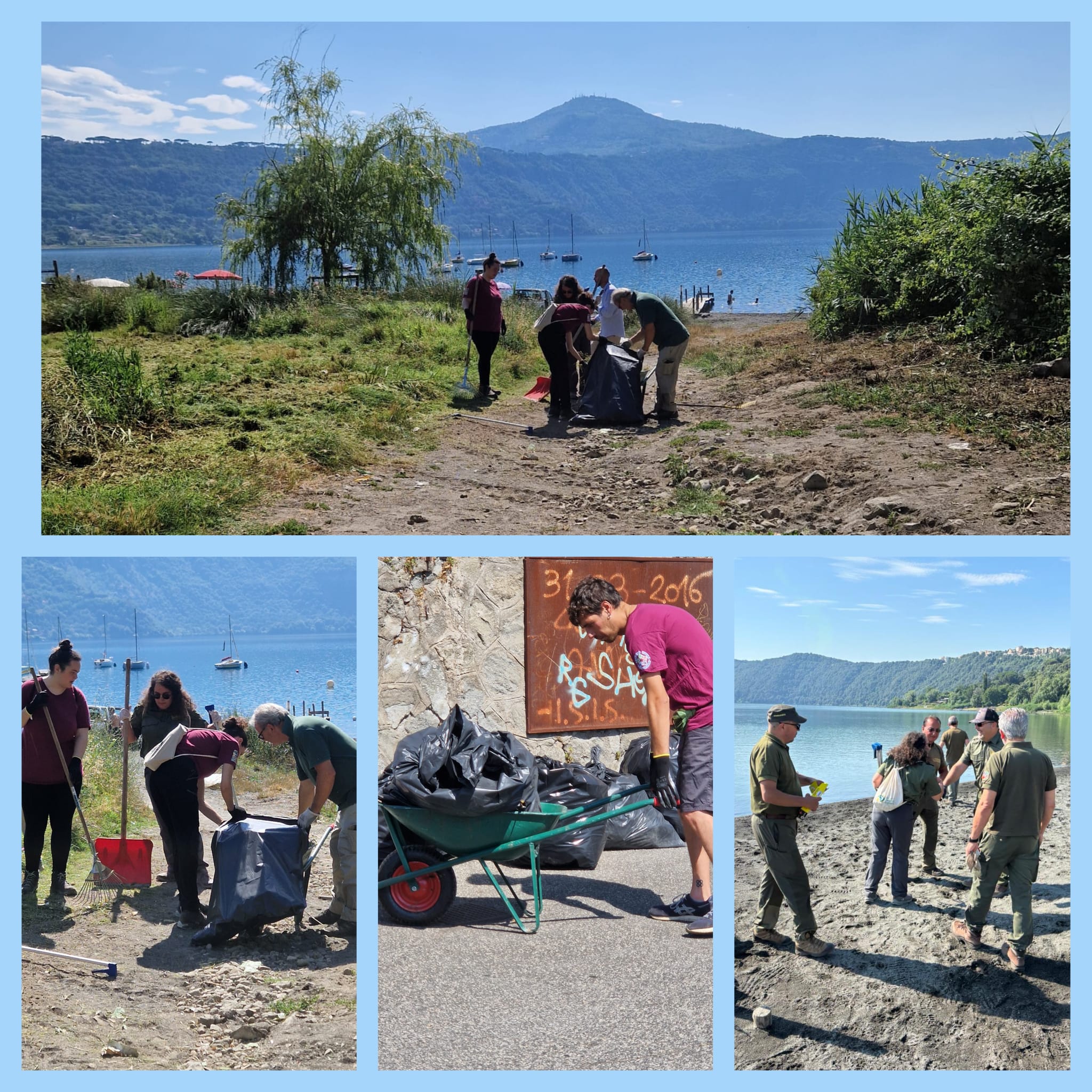 Rimozione dei rifiuti sulle rive del lago Albano