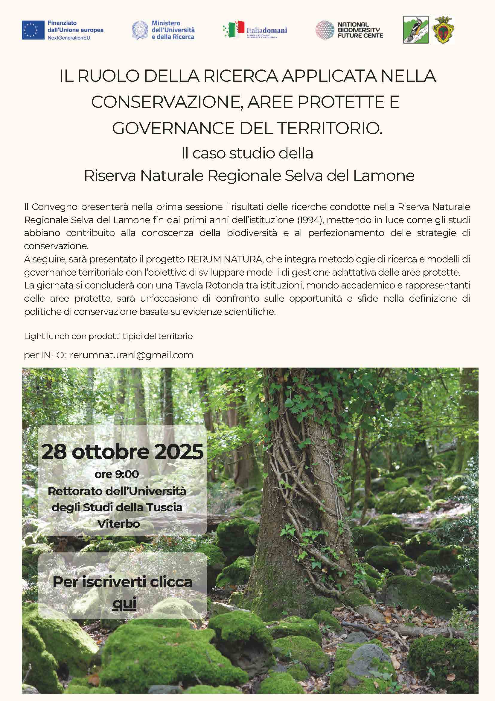 IL RUOLO DELLA RICERCA APPLICATA NELLA CONSERVAZIONE, AREE PROTETTE E GOVERNANCE DEL TERRITORIO.