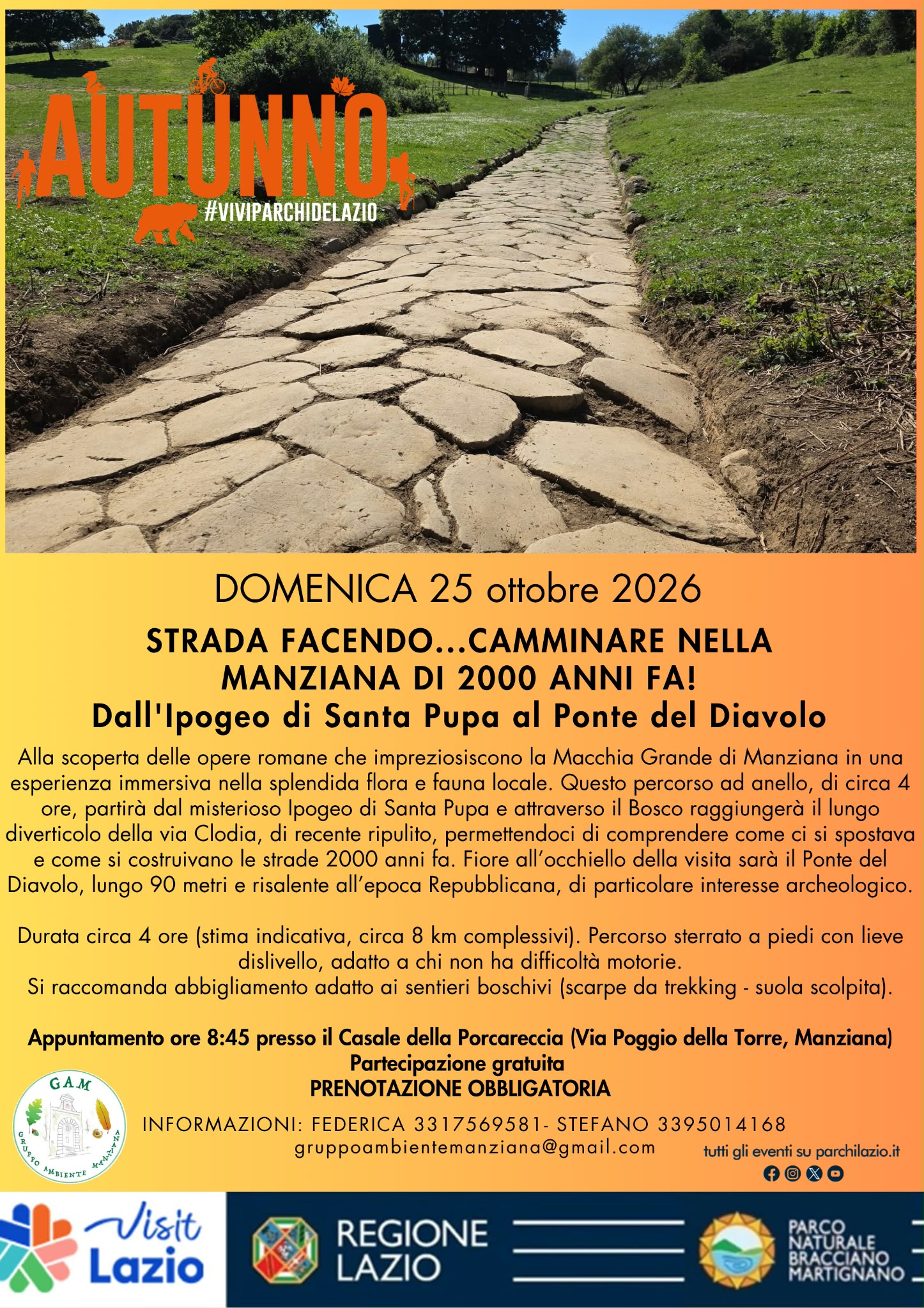 Strada facendo camminare nella Manziana di 2000 anni fa! Dall' Ipogeo di Santa Pupa al Ponte del Diavolo- TESORI NATURALI 2026