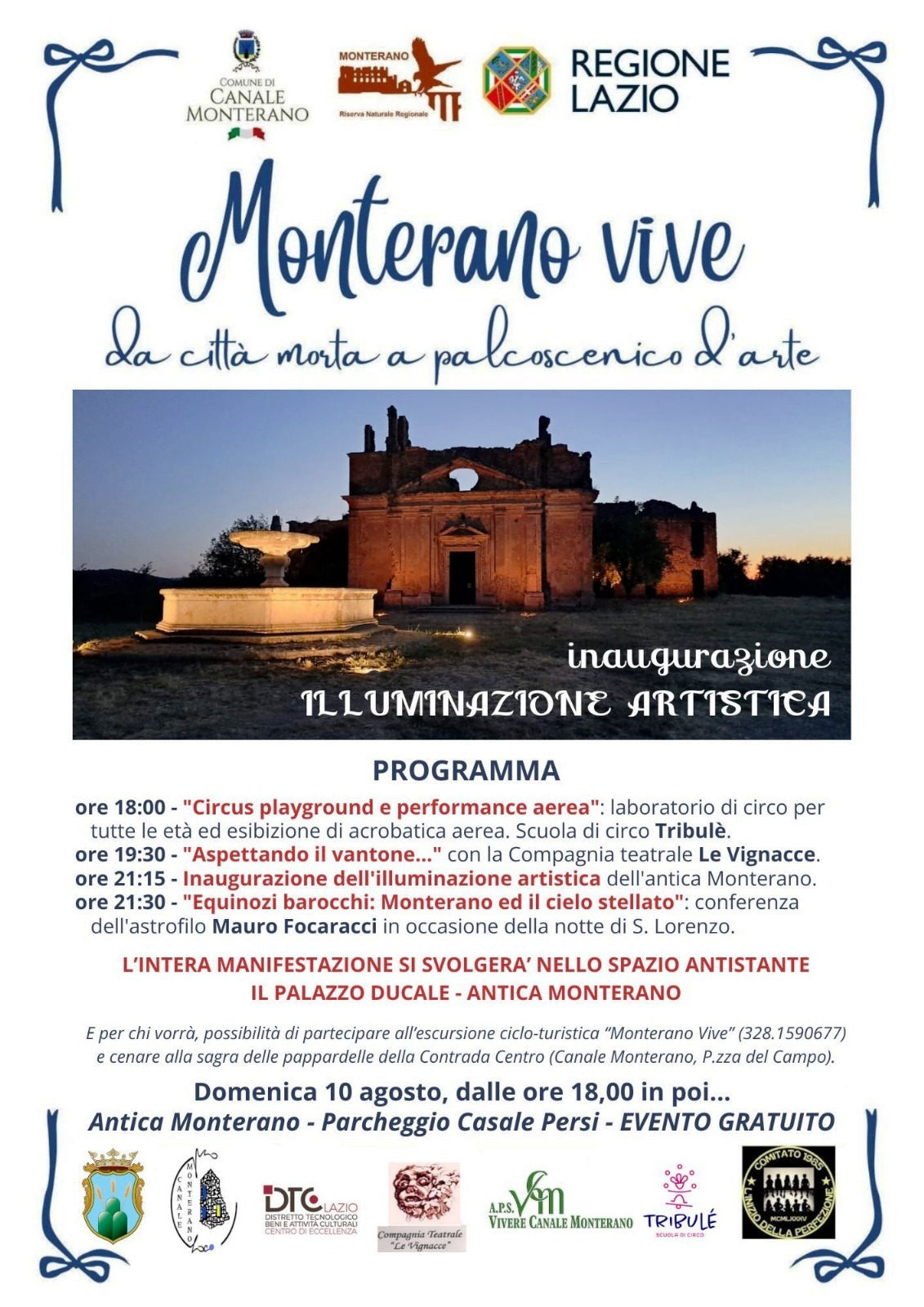 ANTICA MONTERANO, IL 10 AGOSTO L'INAUGURAZIONE DELL'ILLUMINAZIONE ARTISTICA