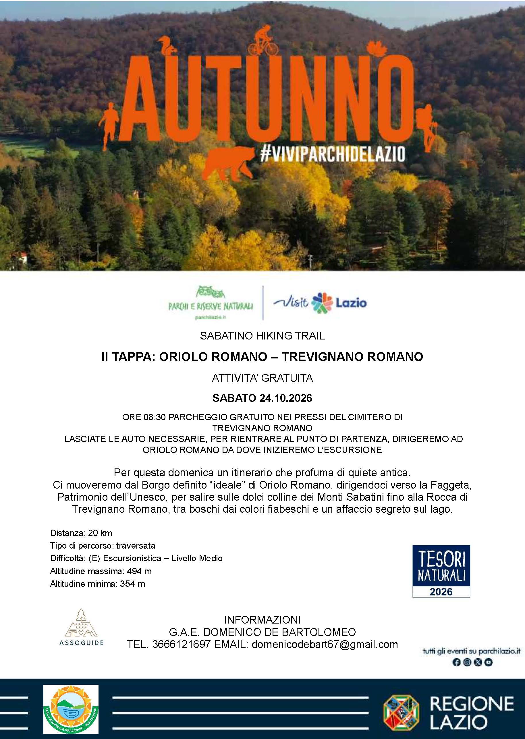 SABATINO HIKING TRAIL – II TAPPA: ORIOLO – TREVIGNANO- TESORI NATURALI 2026
