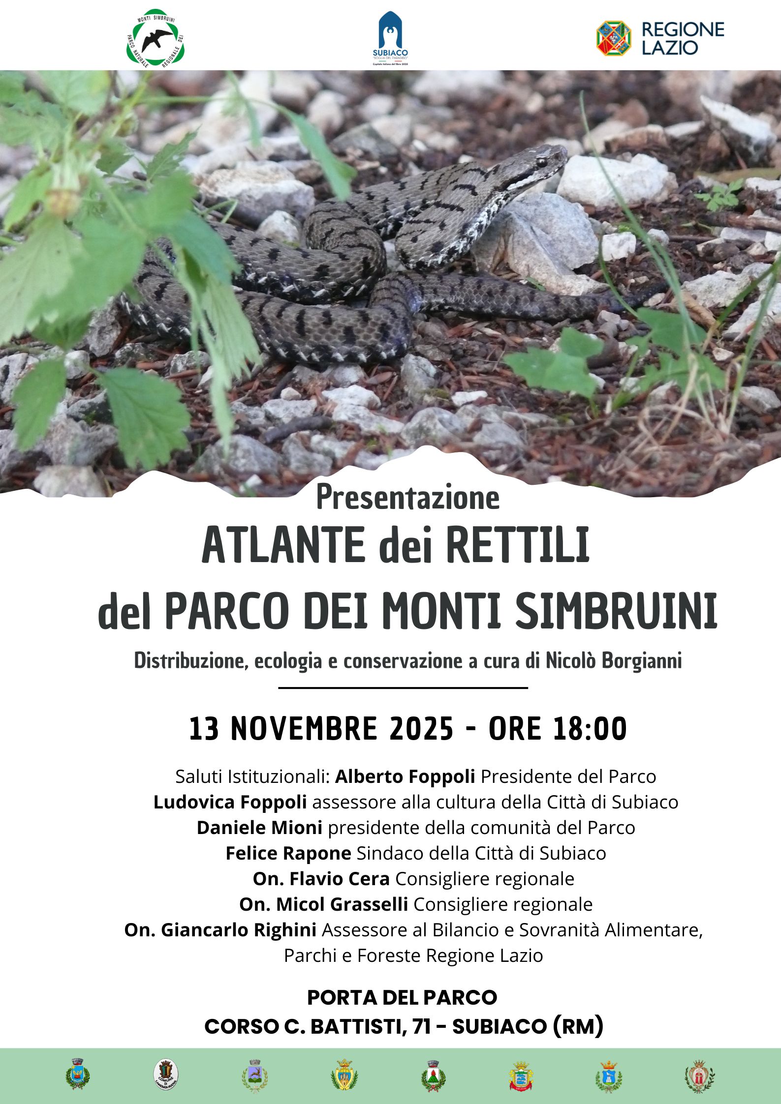 Presentazione del libro "Atlante dei Rettili del Parco dei monti Simbruini"