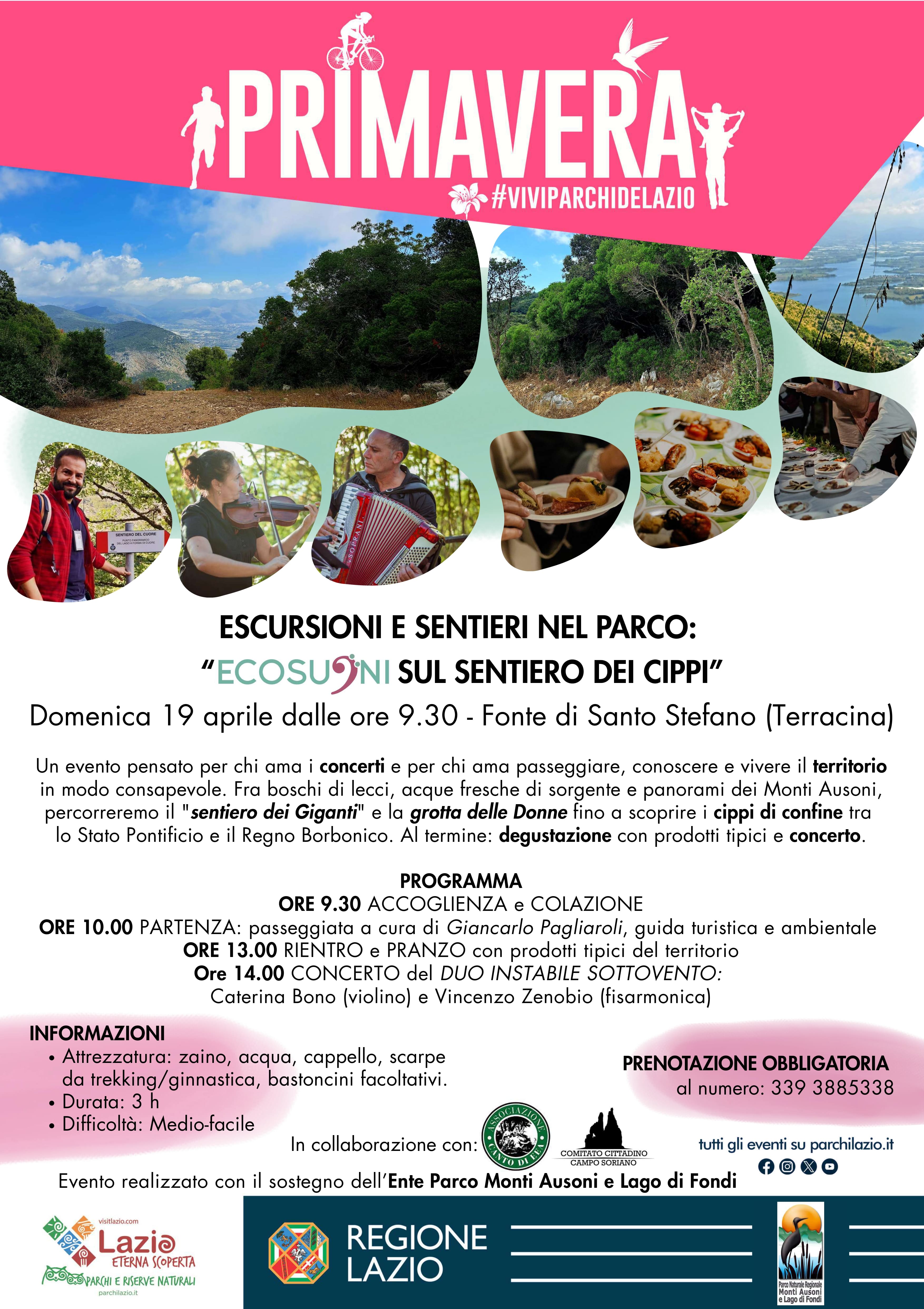 ESCURSIONI E SENTIERI NEL PARCO: "SUL SENTIERO DEI CIPPI" - Domenica 19 aprile dalle ore 9.30 - Fonte di Santo Stefano (Terracina)