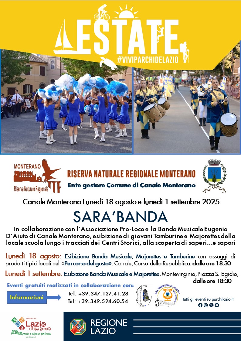 Canale Monterano lunedì 18 agosto e lunedì 1 settembre<br /> SARA'BANDA !