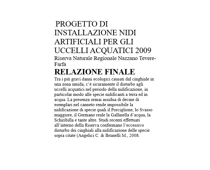 Progetto di installazione nidi artificiali per gli uccelli acquatici 2009