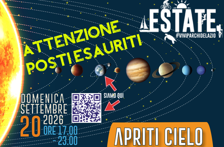 LAST MINUTE: ATTIVITA' DI OSSERVAZIONE ASTRONOMICA DEL 20 SETTEMBRE nella Riserva Lago di Vico