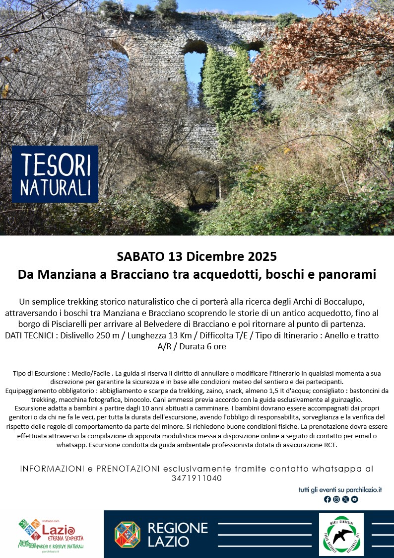 Da Manziana a Bracciano tra acquedotti, boschi e panorami - TESORI NATURALI 2025