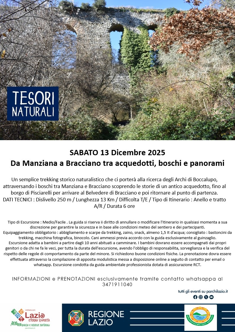 Da Manziana a Bracciano tra acquedotti, boschi e panorami - TESORI NATURALI 2025