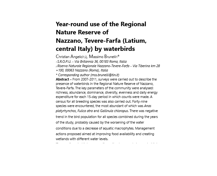 Year-round use of the Regional Nature Reserve of Nazzano, Tevere-Farfa (Latium, central Italy) by waterbirds